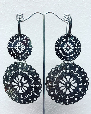 Pendant Earrings in Silver 925 " Black Circles "