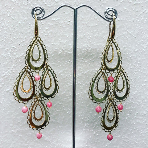 Pendant Earrings in Silver 925 " Drops of Pink Coral "