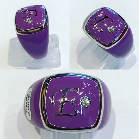 Pinky Ring in Purple Polish with Diamond and Letter