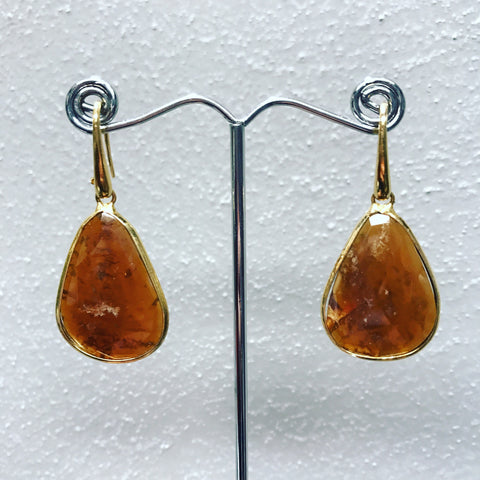 Pendant Earrings in Silver 925 " Amber Flat Quartz "