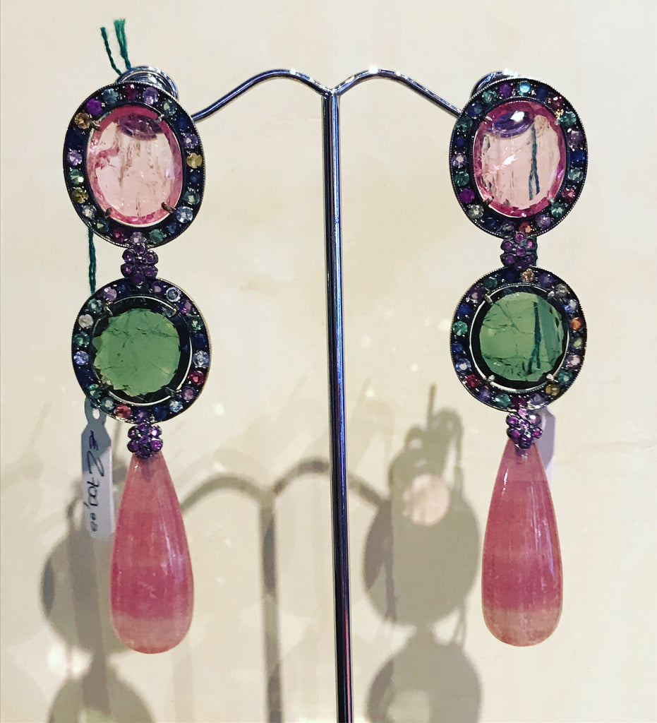 Pendant Earrings with Multi Colour Sapphires