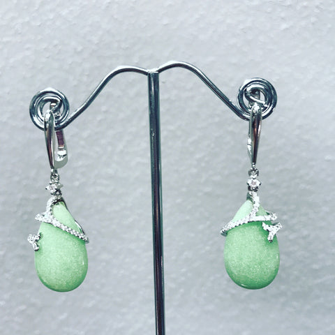 Pendant Earrings with Light Green Quartz