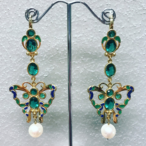 Pendant Earrings " Green Butterflies "