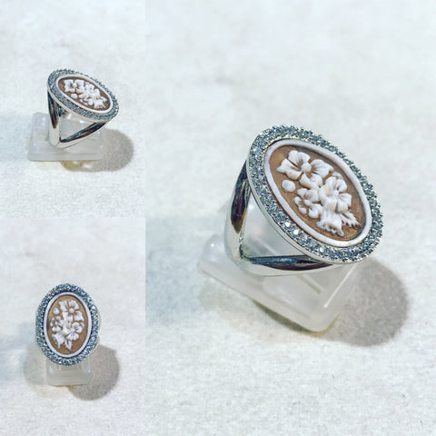Ring with Oval Cameo and Zircons