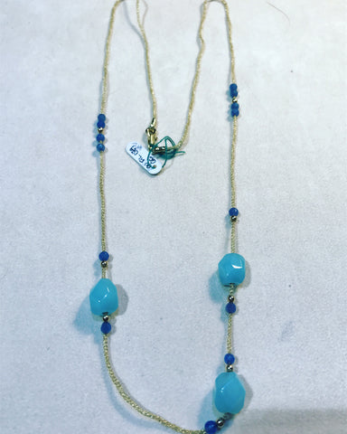 Necklace in Yellow Gold 18kt with Aquamarine and Sapphires " Oro Filato "