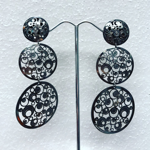 Pendant Earrings in Silver 925 " Black little Circles "
