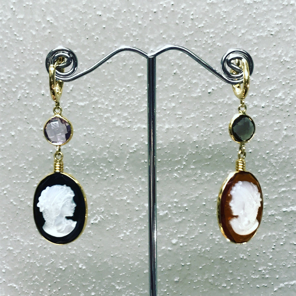 Pendant Earrings " Cameo with Mother of Pearl "