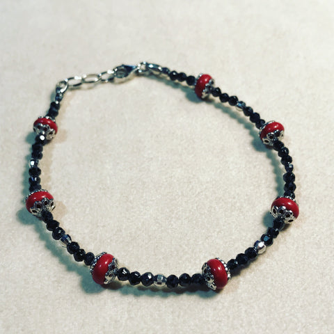 Bracelet for man " Black Diamonds and Red Coral "
