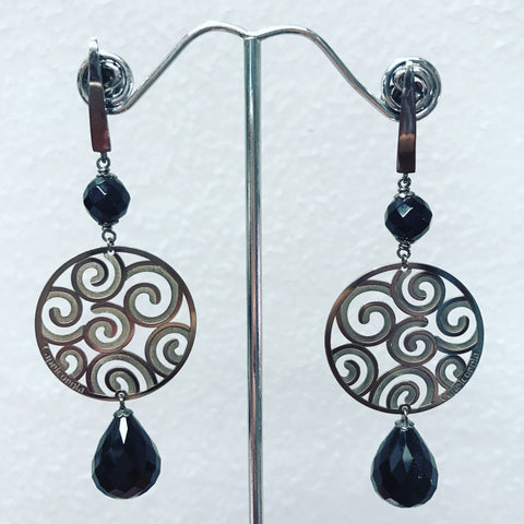 Pendant Earrings in Black Silver and Black Onyx