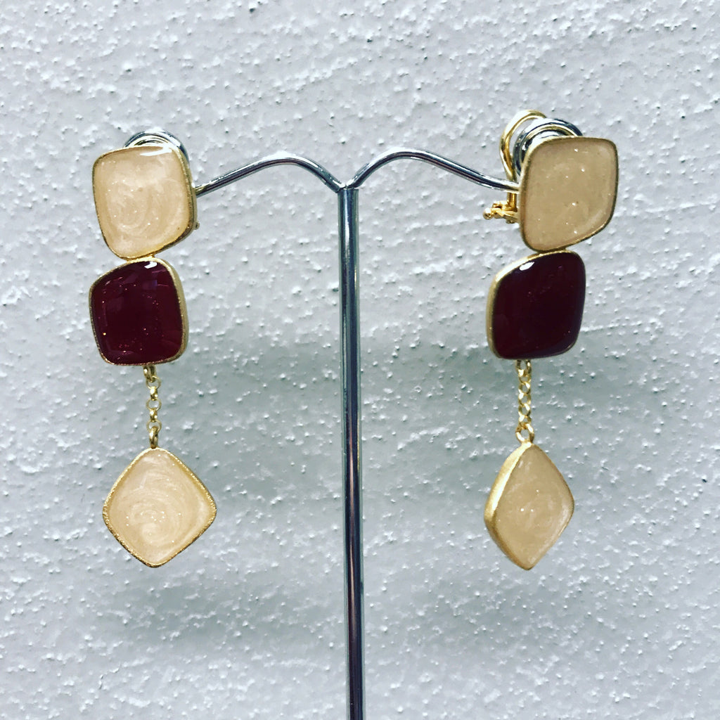 Pendant Earrings in Silver 925 " Red and White Quartz "