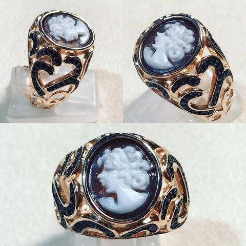 Ring with Cameo and Black Zircons